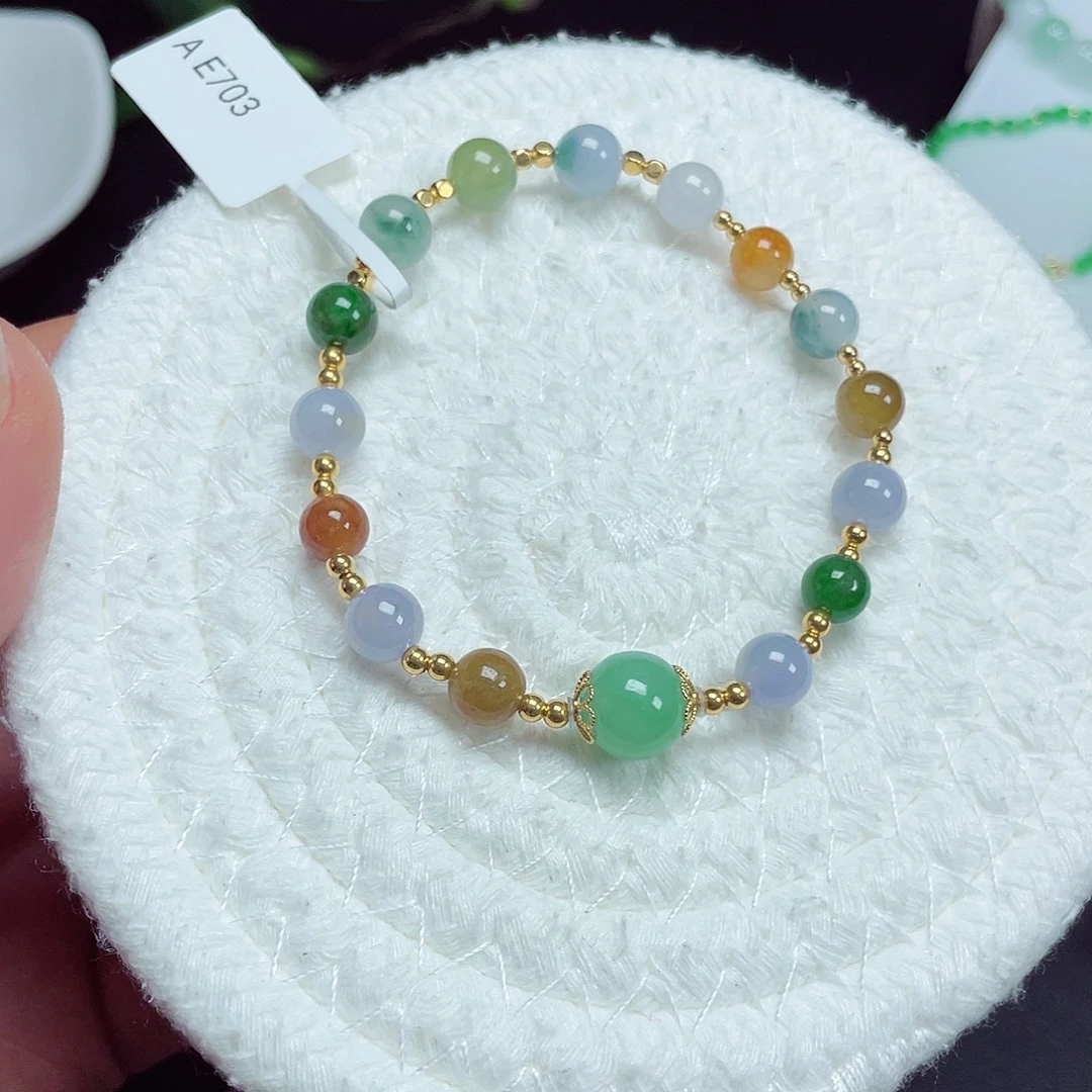 翡翠18K金镶嵌手链天然缅甸翡翠A货卡