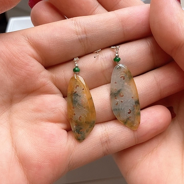 翡翠银S925镶嵌耳饰