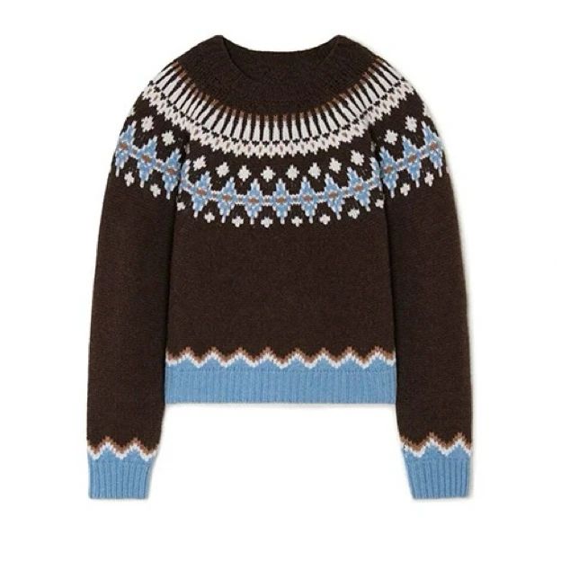 撞色费尔岛！山羊绒加厚提花圆领针织套衫女秋冬
