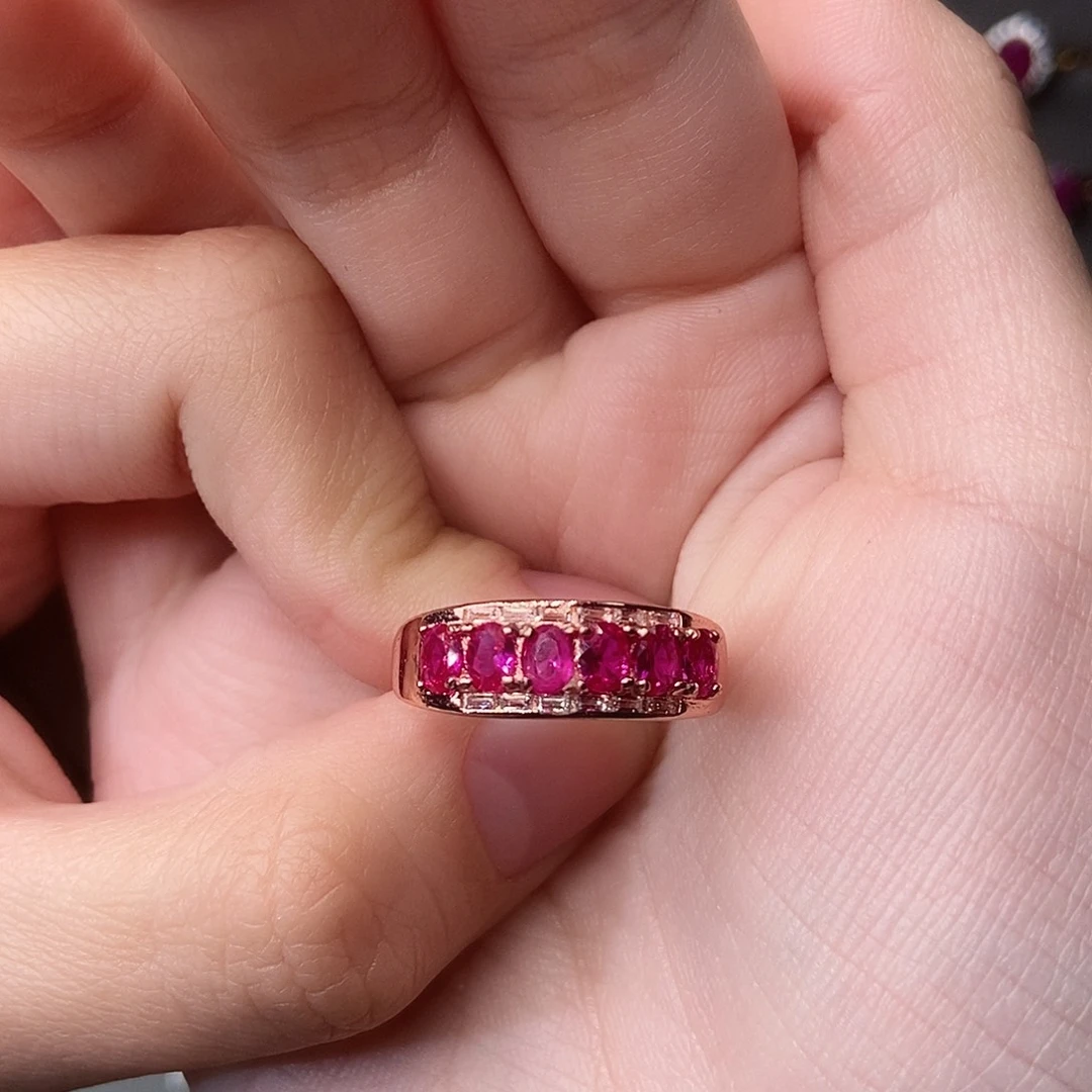 戒指红宝石银S925镶嵌