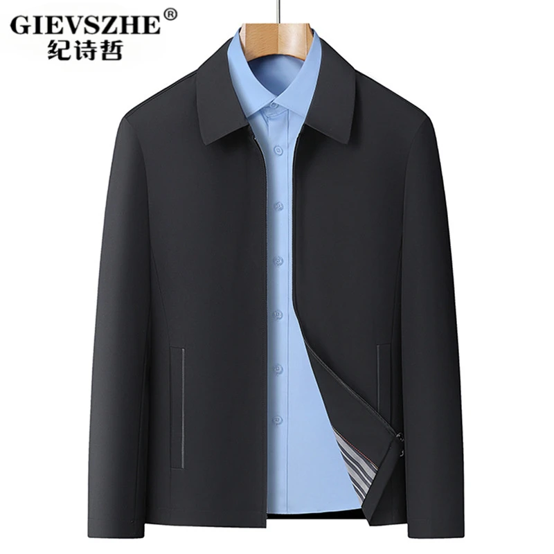 玛古吧春秋新款翻领男士夹克商务休闲拉链中年爸爸装修身上衣外套