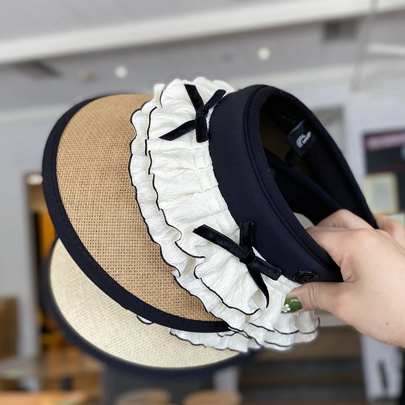 夏季女孩大檐遮阳黑胶空顶帽出游防晒公主儿童草帽太阳帽子亲子款