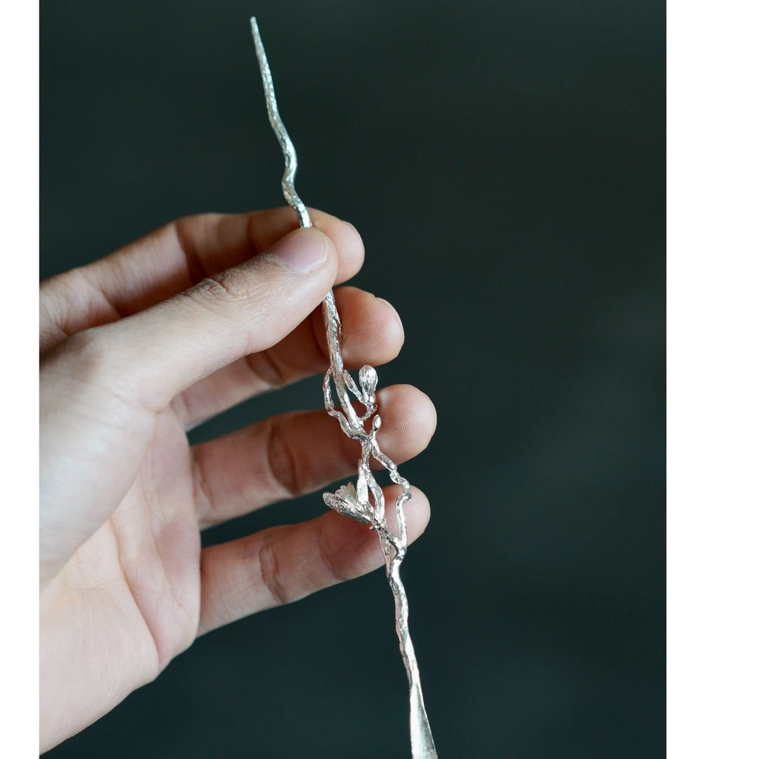 银色花朵茶针 茶拨