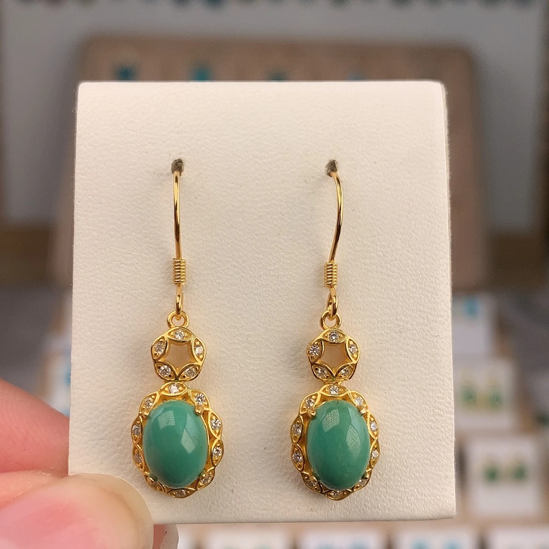 绿松石银S925镶嵌耳饰