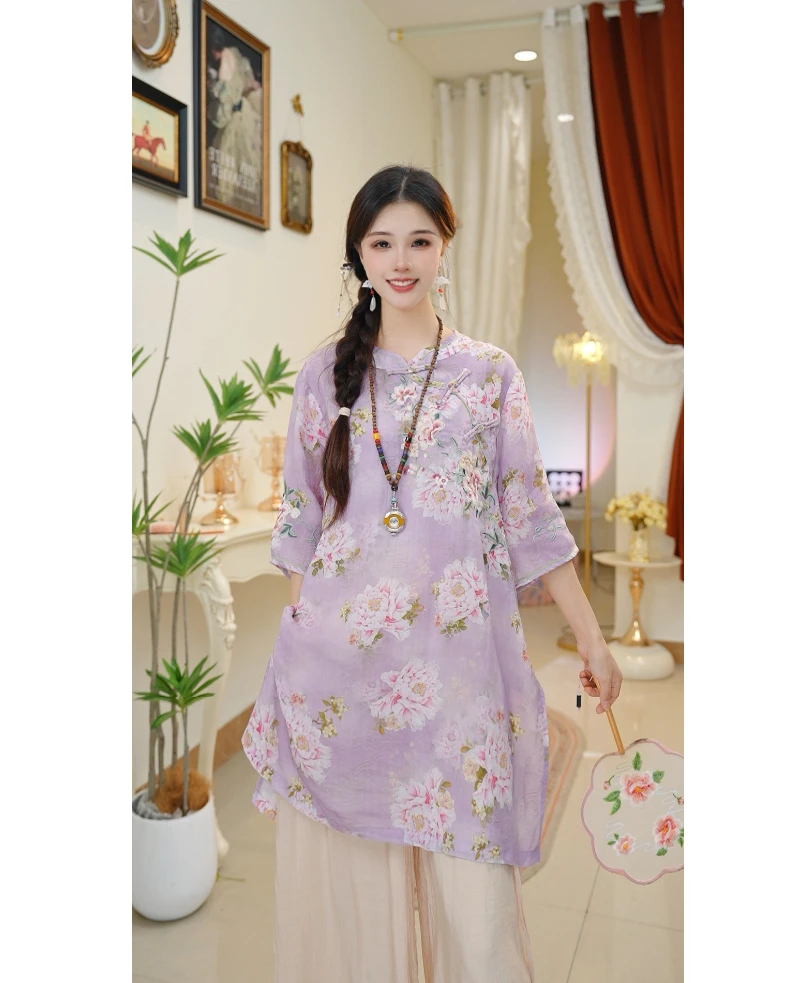 高端苎麻夏季连衣裙气质碎花子宽松苎麻女装国风2025新款长裙女