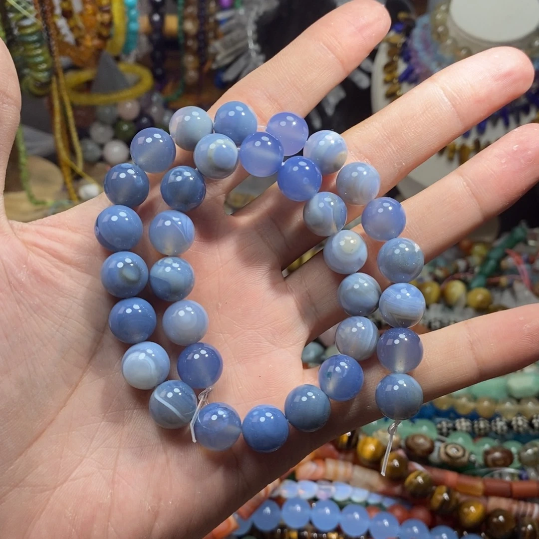 未镶嵌，蓝缠丝玛瑙12mm，石英质玉
