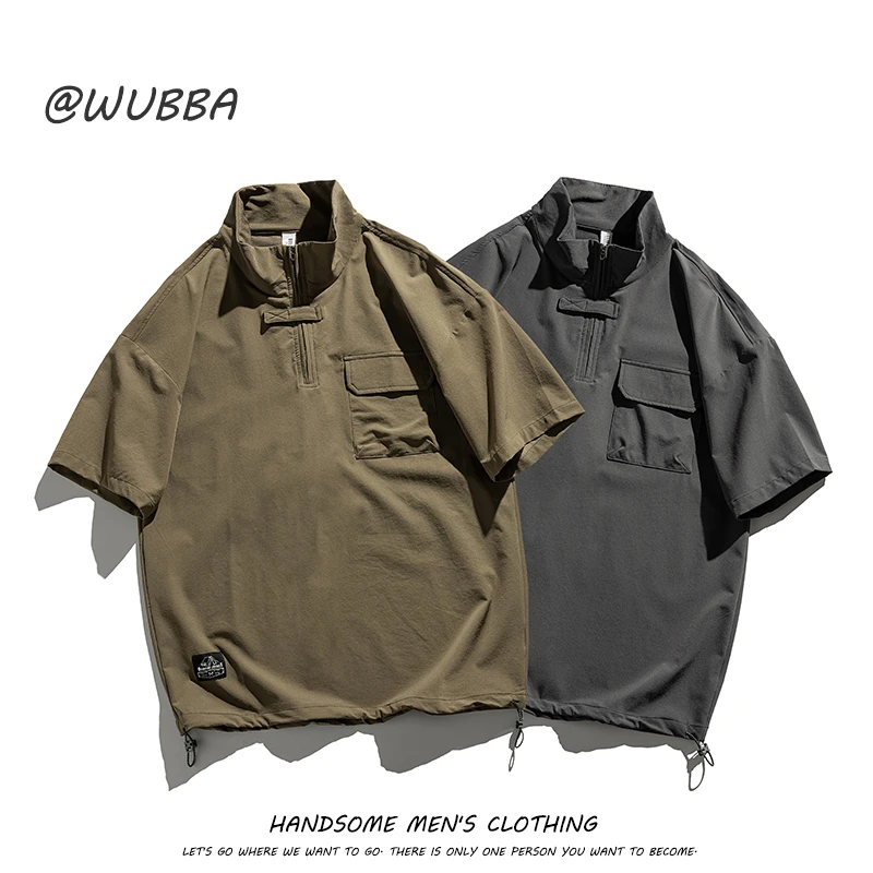 轻奢高档立领polo衫男款痞帅冰丝短袖高级感速干T恤美式高街衬衫