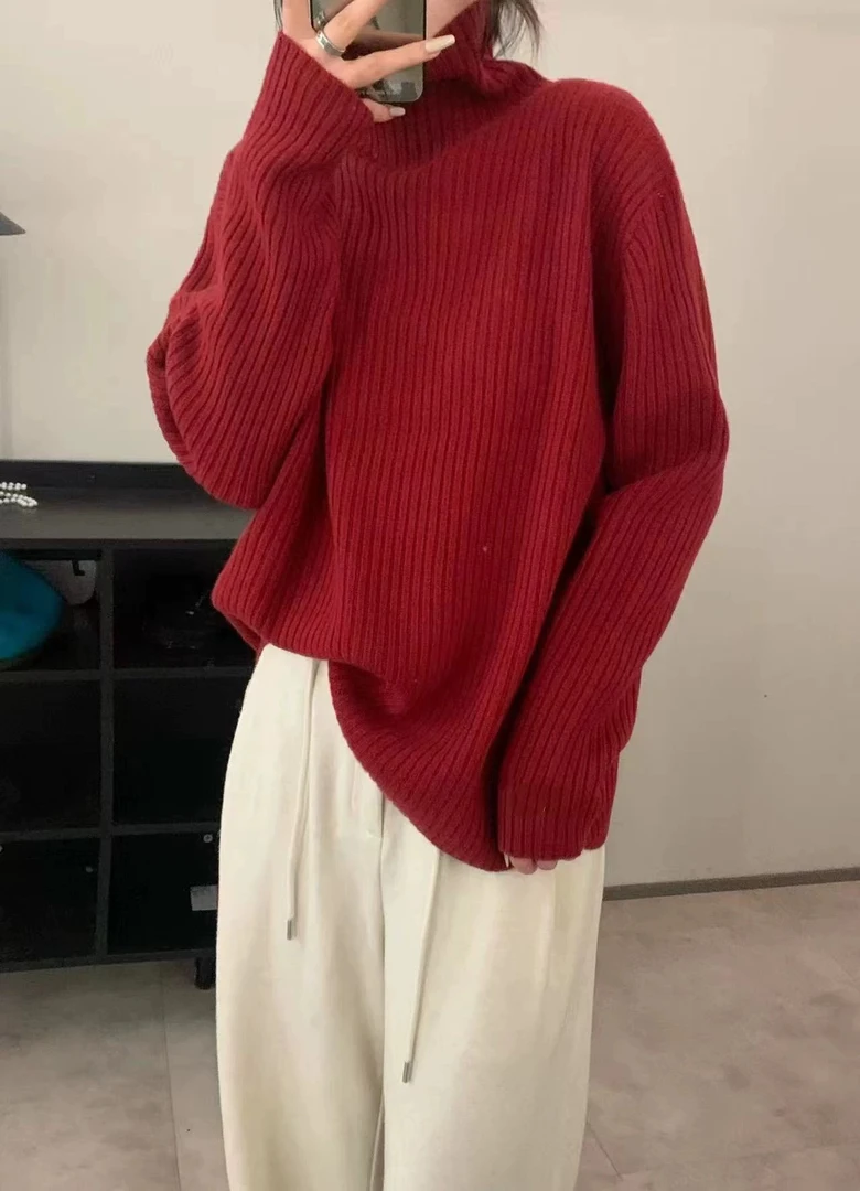 无缝一体8530韩系简约基础款高领坑条针织衫时尚显瘦打底衫