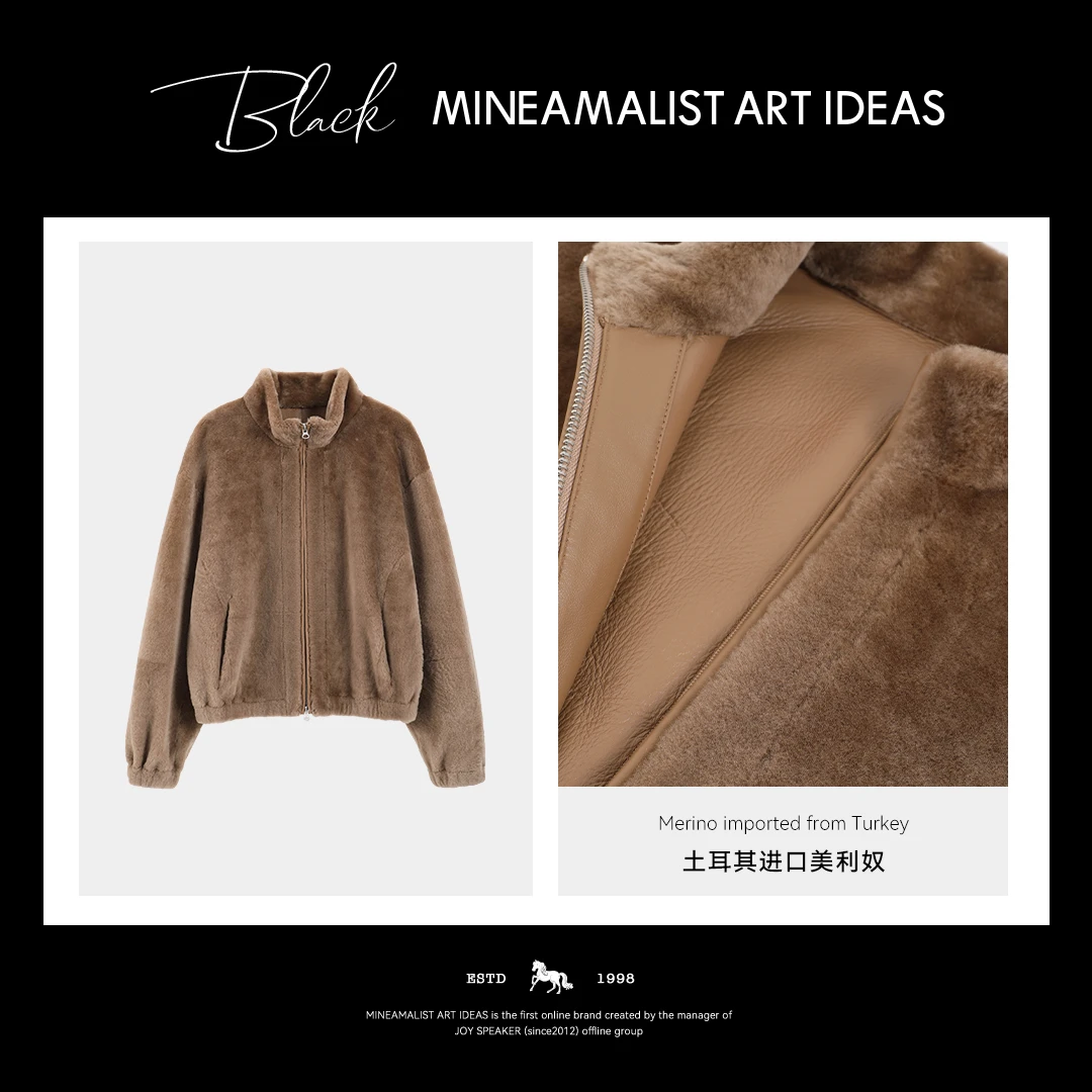 【MAIx土耳其进口】黑标系列秋冬经典立领美利奴皮毛一体外套5107MJ