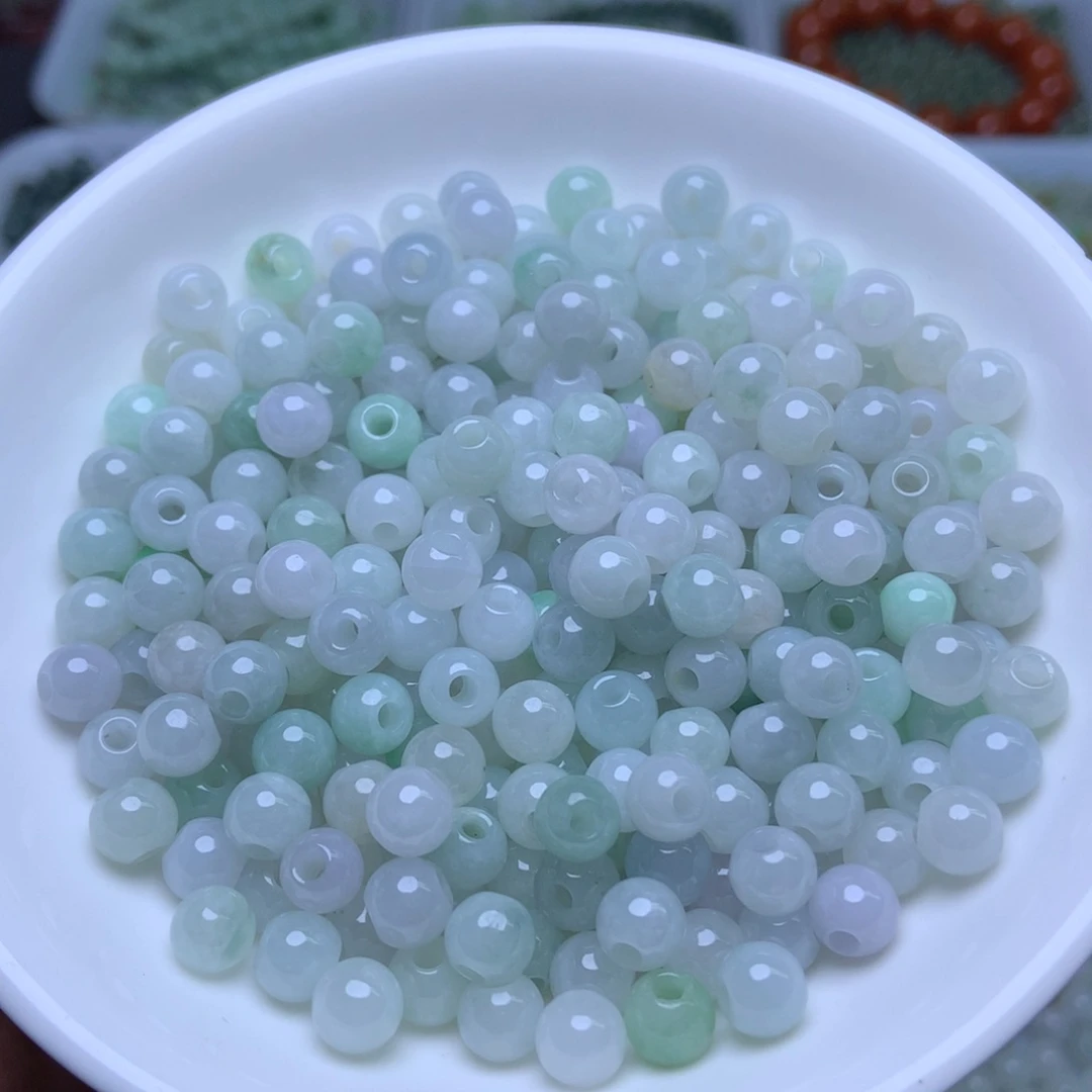 手链翡翠未镶嵌卡6绿白大孔珠100个