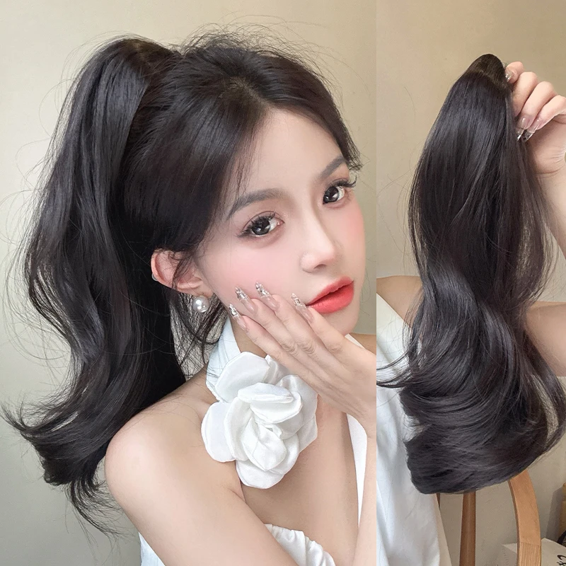 抓夹短马尾假发女法式微卷高马尾自然蓬松仿真发超轻翘尾假发辫子