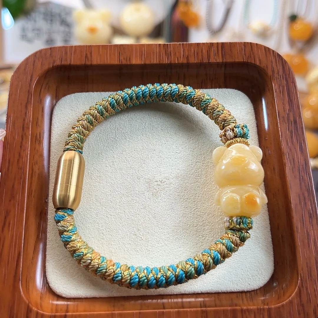 未镶嵌颈饰蜜蜡千里江山奶橘白虎皮纹蜜蜡小熊磁吸龙鳞手绳