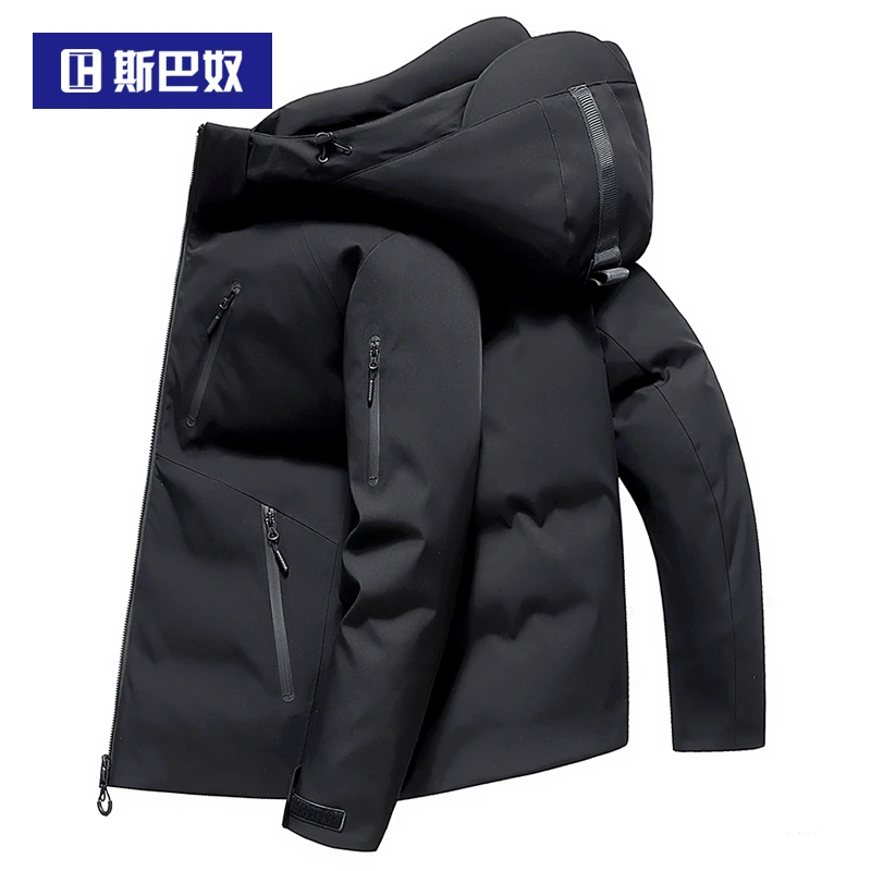 斯巴奴加厚羽绒服男短款2025冬季新款户外连帽鸭绒保暖秋冬装外套