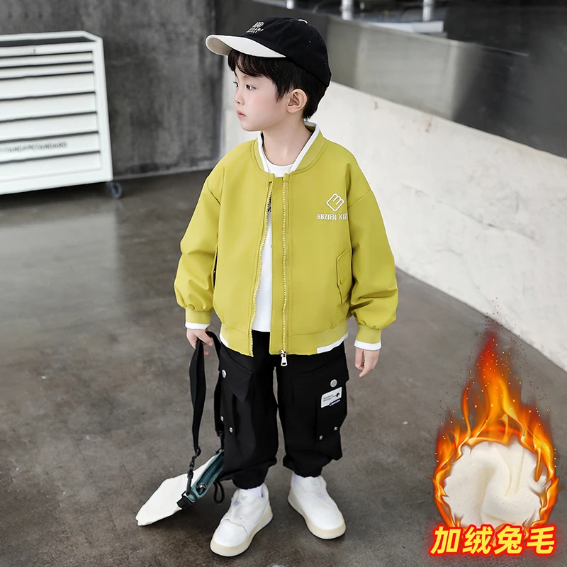 儿童服装男童加绒外套棒球服春秋冬款帅气男宝开衫上衣3-6岁洋气