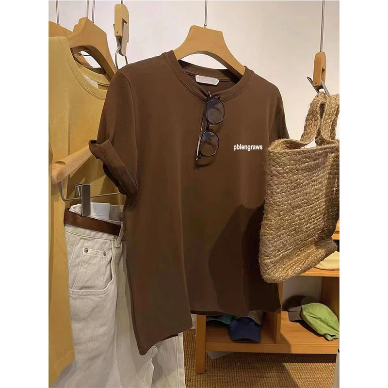 正肩磨毛新款短袖上衣女装2025春秋季新款休闲百搭加厚内搭打底衫
