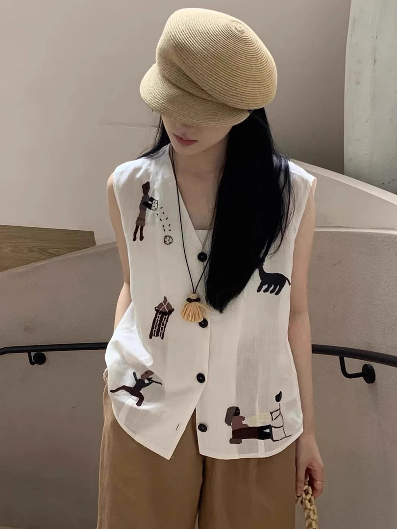 J2555新款重工刺绣高级感坎肩上衣女