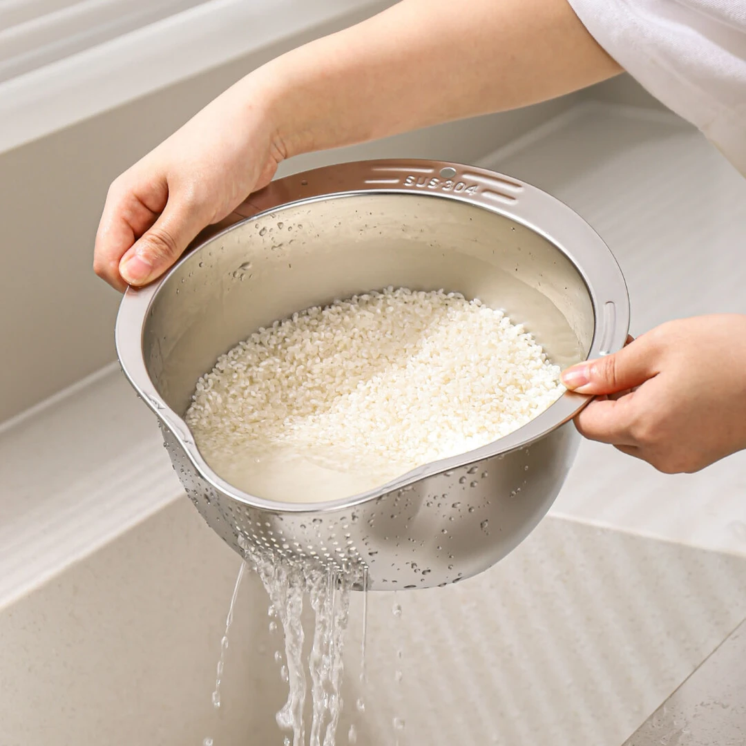 川岛屋不锈钢洗菜盆沥水篮滤水篮家用厨房食品级洗米筛淘米盆神器