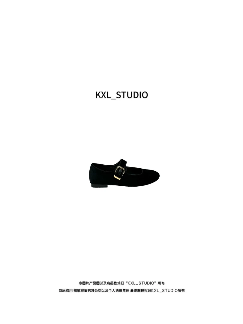 KXL-STUDIO 25SS｜黑色·法式绒布圆头勃肯鞋2602-7B（黑色）