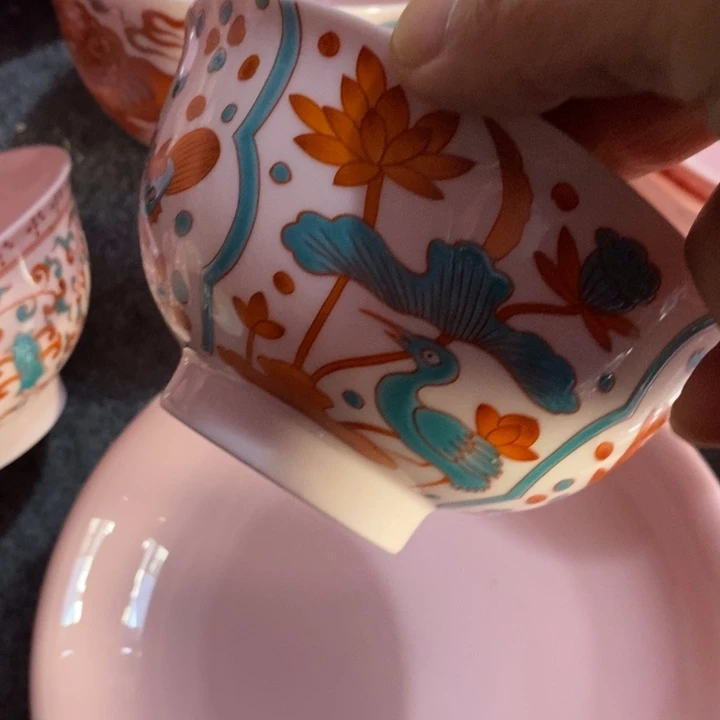 摆件陶瓷红稀土红绿彩鱼藻纹五寸碗