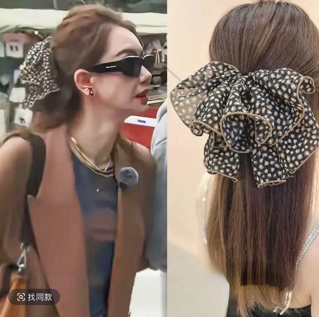 妻子的浪漫旅行戚薇同款豹纹大蝴蝶结发夹发饰雪纺弹簧夹2025新款