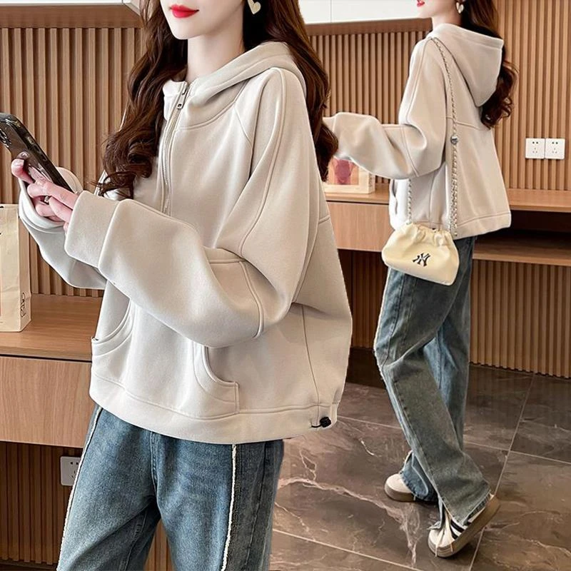 小个子连帽薄款设计感卫衣女春秋季新款韩版宽松百搭短款洋气上衣