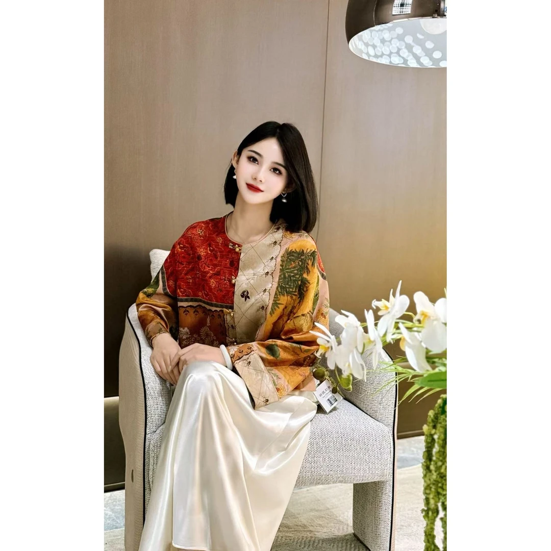 KiKi严选：2507-1-YC家欧洲站南油春季新款鸟语花香提花衬衫