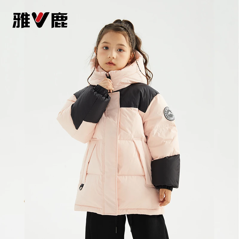 雅鹿2024新款相拼加厚时尚男女童同款亲子90白鸭绒羽绒服6500