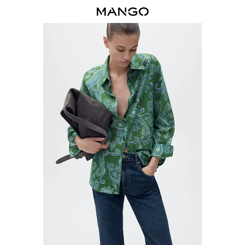 折扣季MANGO女装衬衫2025秋装新款棉质佩斯利印花度假休闲衬衫
