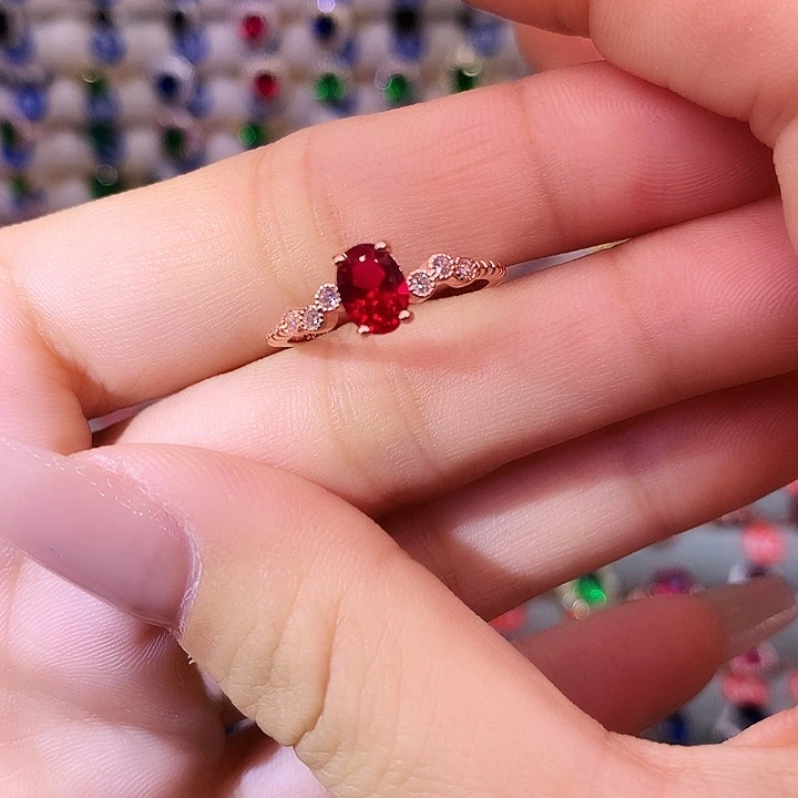 红宝石戒指银S925镶嵌深
