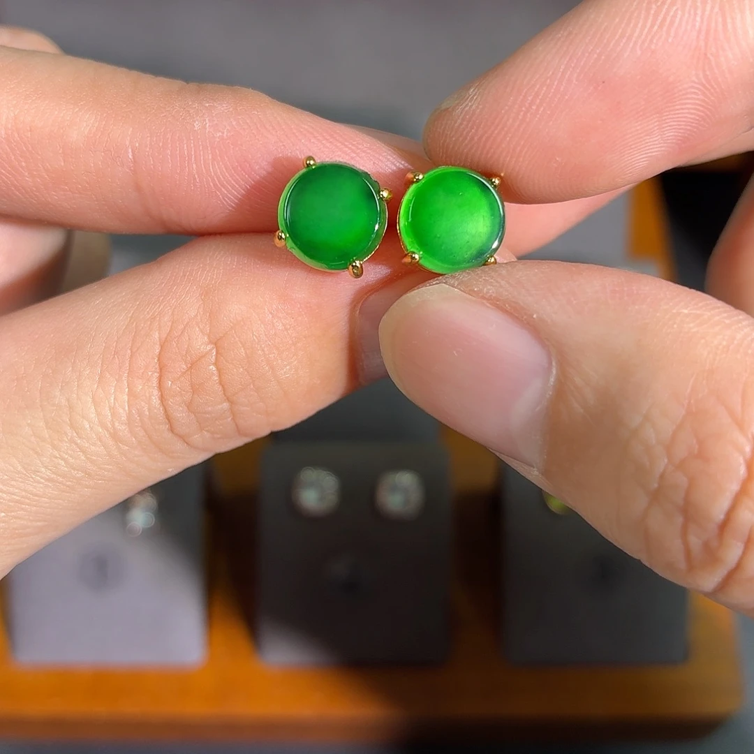 翡翠银S925镶嵌耳饰耳饰