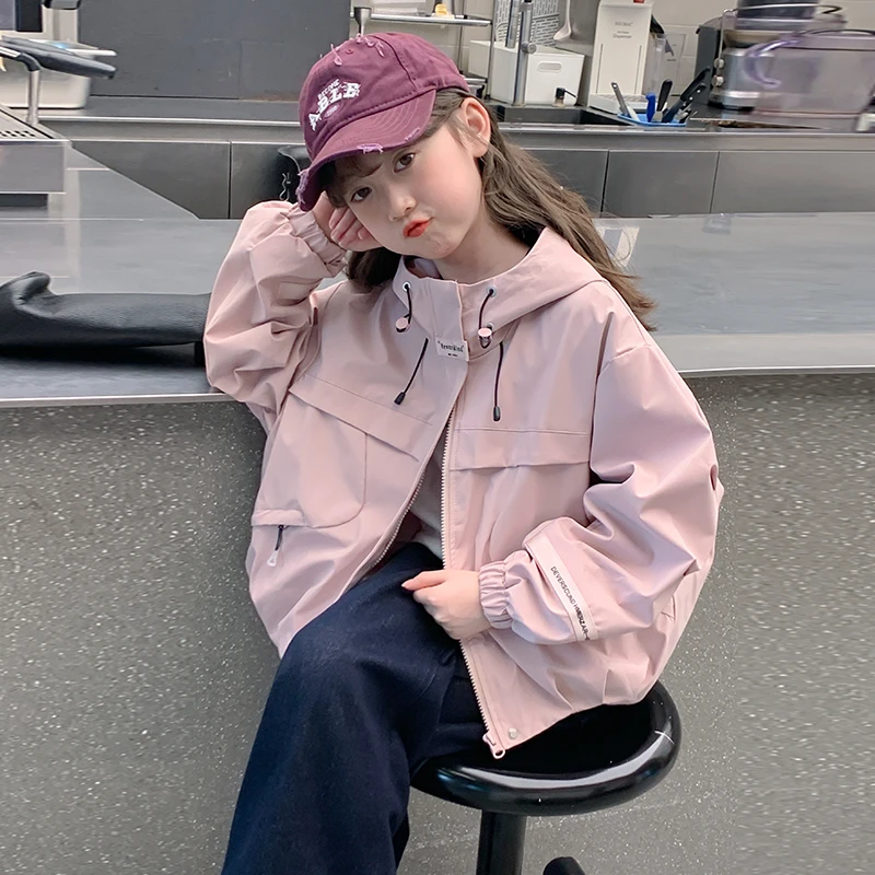 女童秋装夹克外套2025新款洋气儿童春秋季连帽冲锋衣大童韩版上衣
