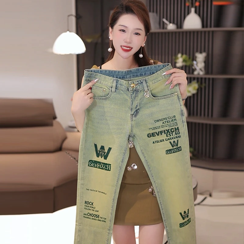 夏季薄款烫钻轻奢个性小众设计款男士修身牛仔裤时尚潮流百搭潮牌