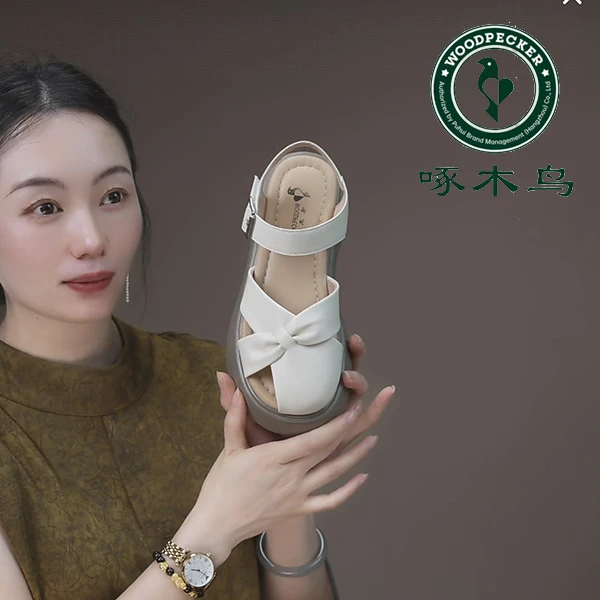 啄木鸟凉鞋女款2025新款爆款凉鞋女真皮夏外穿百搭鞋子轻奢鞋子