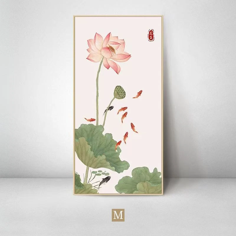 中式水墨荷花鱼图挂画多种图案款式尺寸可选适用于多种场景