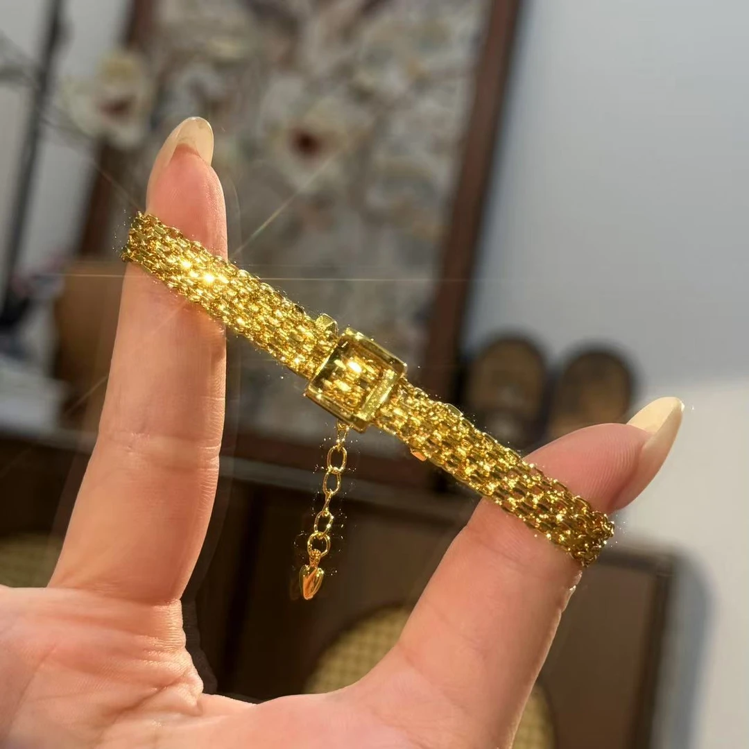 铜合金手链 岁月流金蕾丝方块表带手链