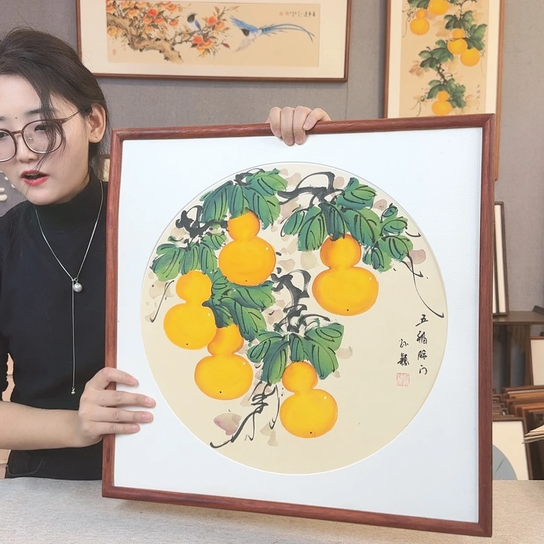 国画纯手绘，纯手写带框尺寸：53×53厘米