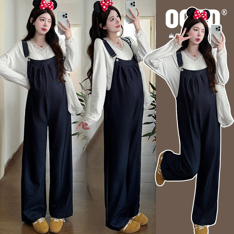 【安安】孕妇装春秋季减龄背带裤+上衣气质洋气孕妇长裤秋装套装