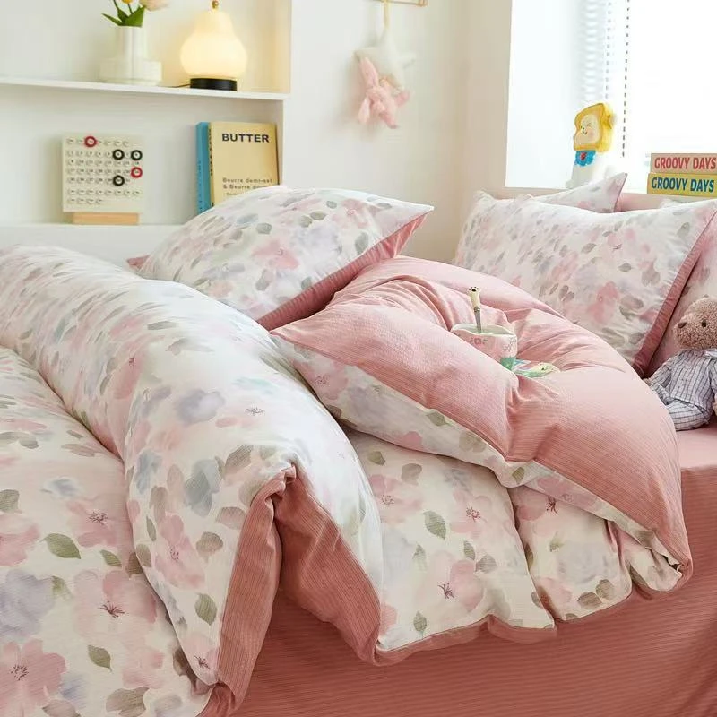 【春夏】有氧提花双层纱韩版碎花软透气四件套