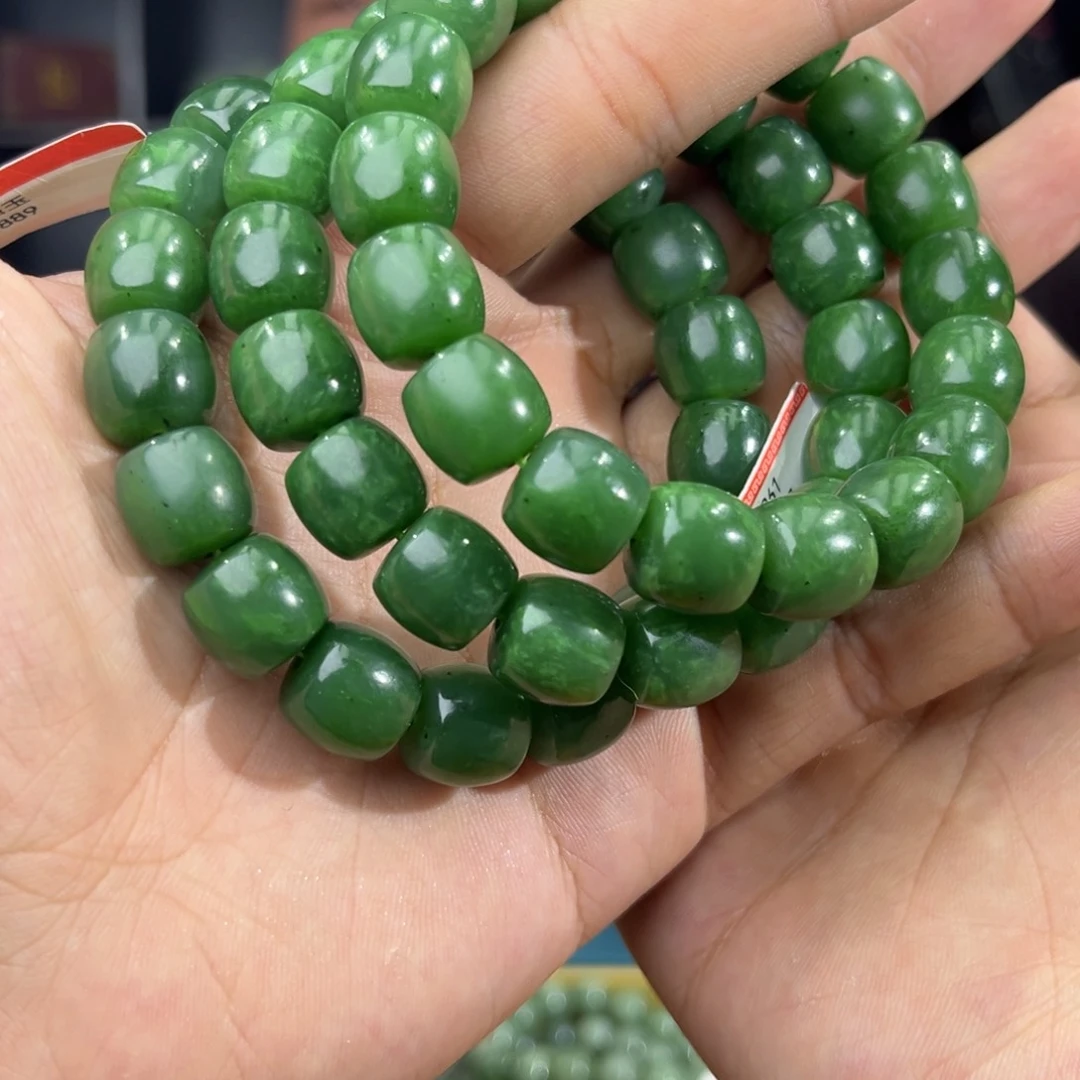 和田玉手串未镶嵌纯天然俄五号矿琉璃翠12多样性发其一