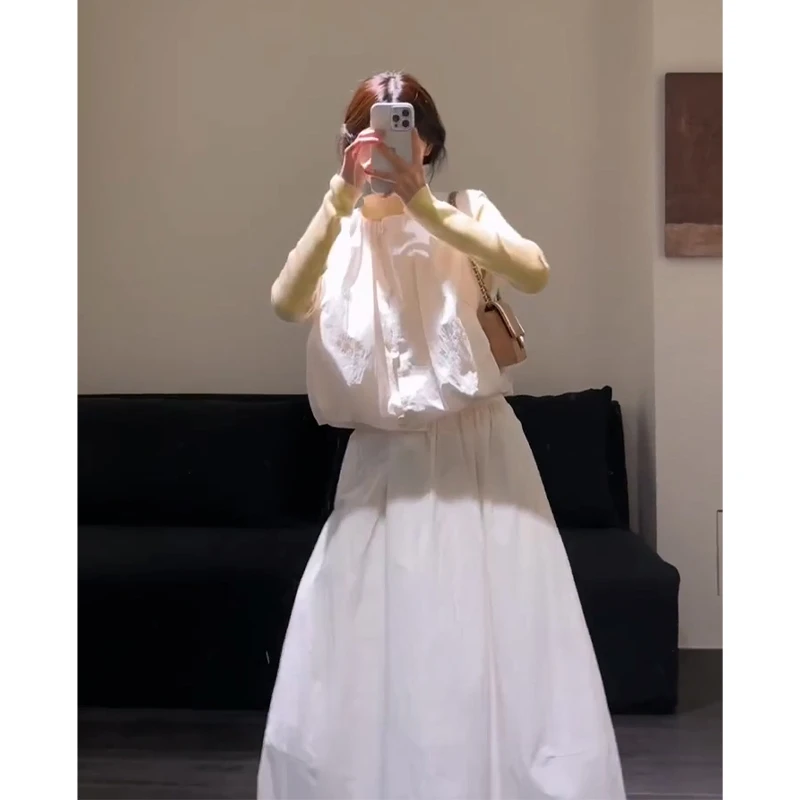 2025秋季新款女法式气质圆领宽松马甲内搭长袖毛衣上衣高腰半身裙