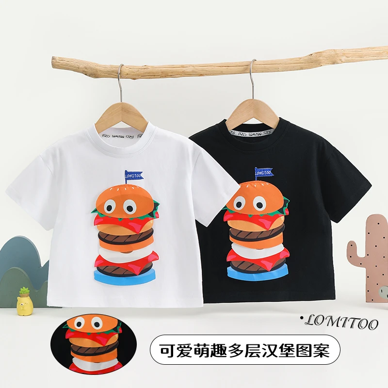 2025夏季新款男女童圆领立体汉堡休闲卡通T恤4T215