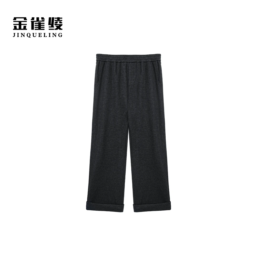 金雀绫【卷边羊羊裤】慵懒风高腰舒适宽松加宽加大休闲裤SZA3KW654