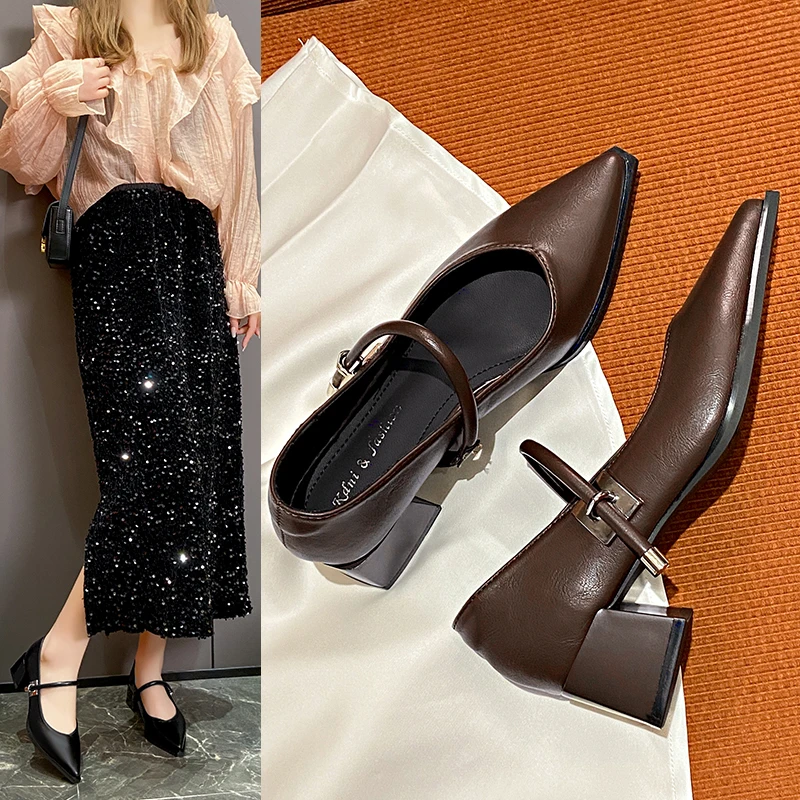 2025新款夏季浅口秋季粗跟高跟尖头单鞋气质跟鞋女鞋中跟复古