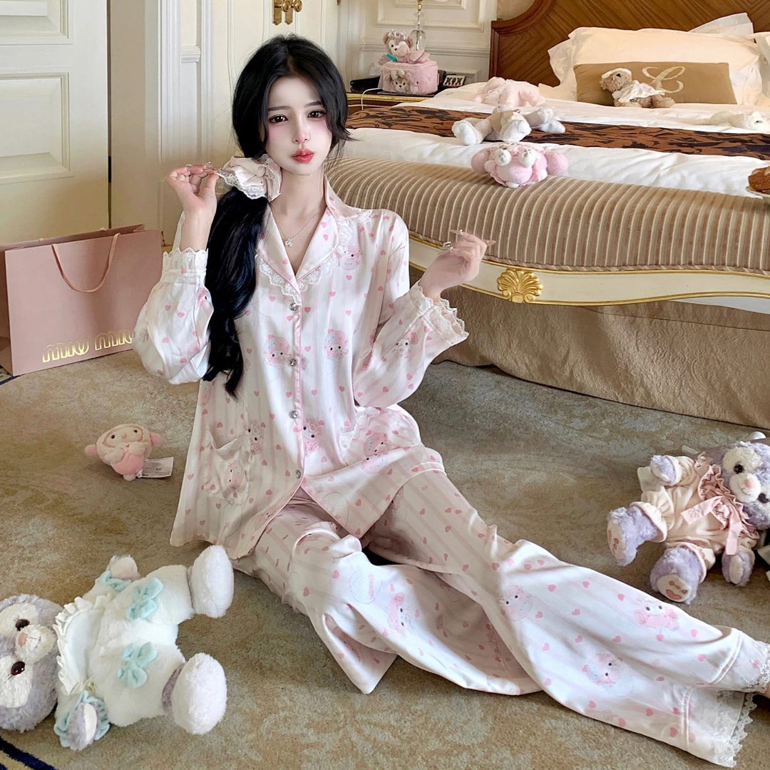 可爱美乐蒂丨春秋新款冰丝睡衣家居服女缎面印花可爱少女可外穿