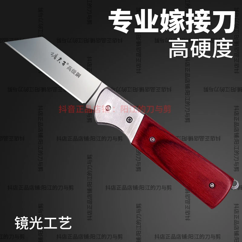 塘夫子进口高级钢9铬钼钒钢镜光彩木柄折叠嫁接果树专用芽接工具