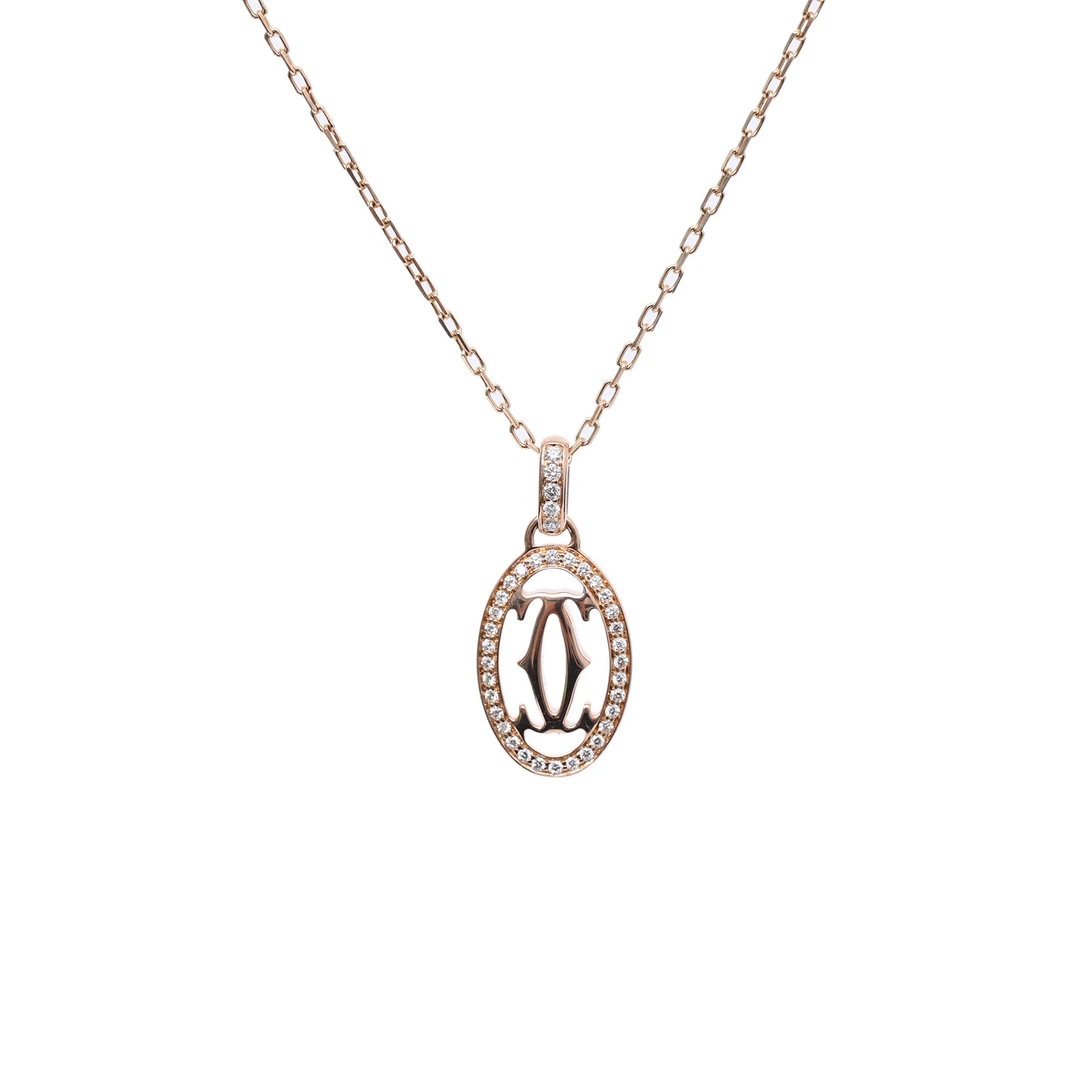95新 Cartier/卡地亚 【念念特价】LOGO 符号 18K玫瑰金镶钻项链