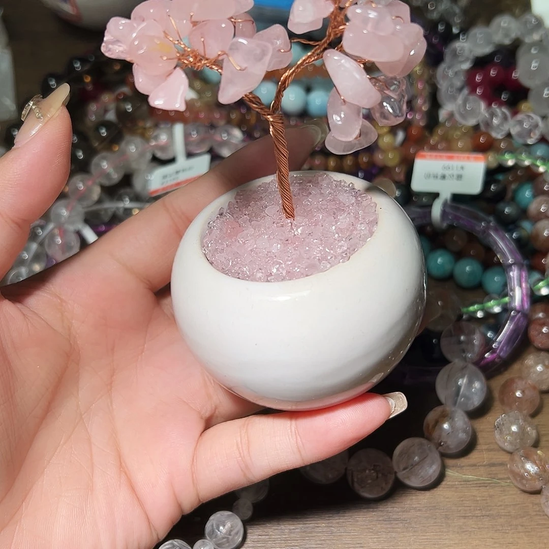 水晶手链未镶嵌粉水晶发财树摆件