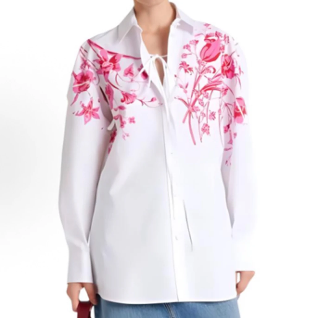 99新 GUCCI/古驰 花卉印花单排扣尖领长袖衬衫/38码/A03357