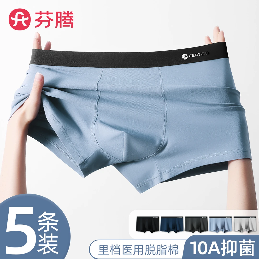 芬腾10A抑菌100%棉裆抑菌透气平角裤男平角内裤大码内裤薄款夏季