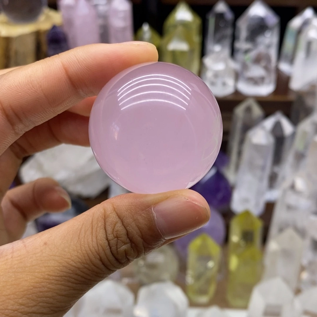 水晶珠宝半成品未镶嵌粉水晶球37mm